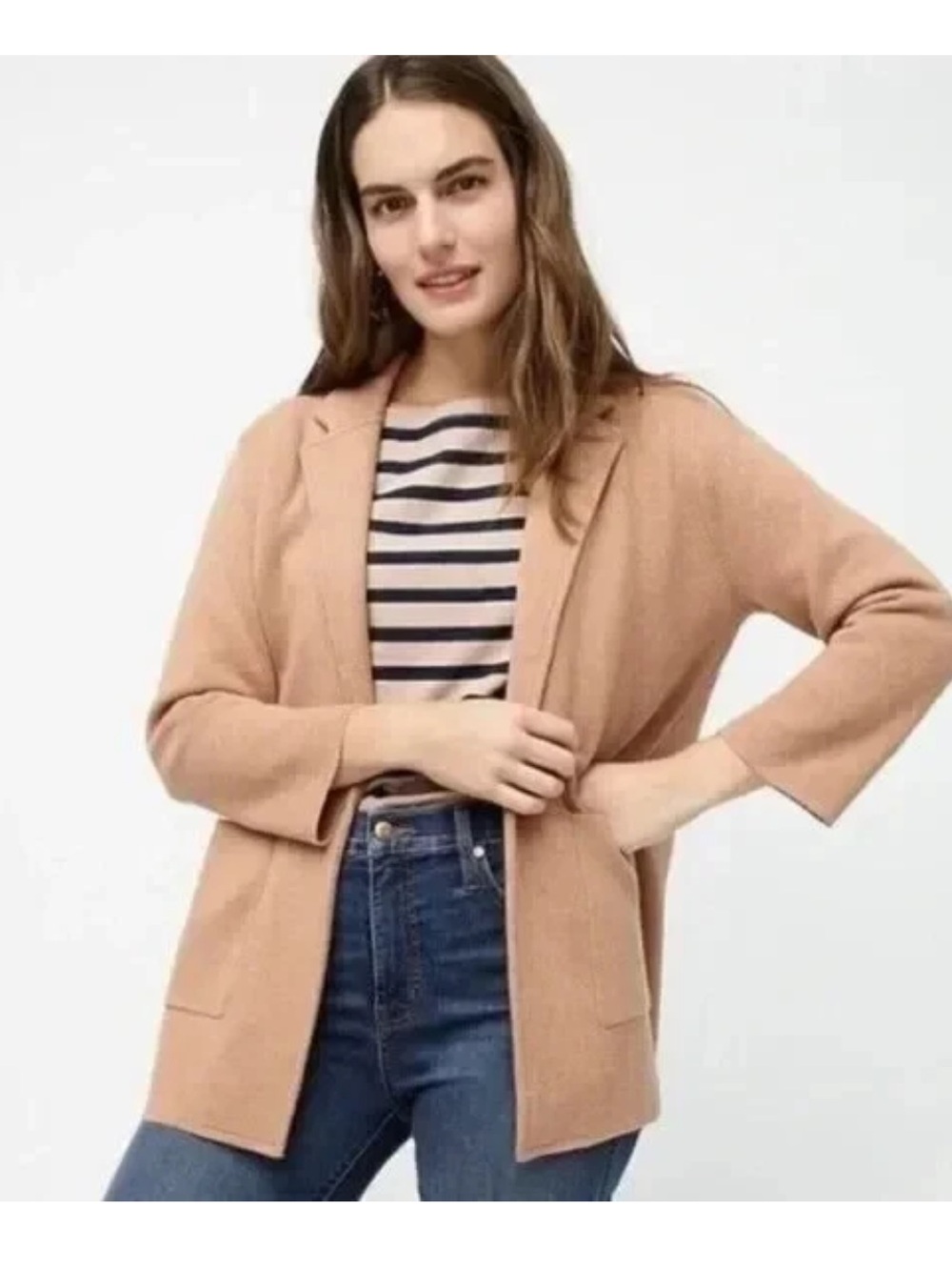 J. Crew Sophie 100% Merino Wool Camel Open-Front Knit Blazer Cardigan Sweater S